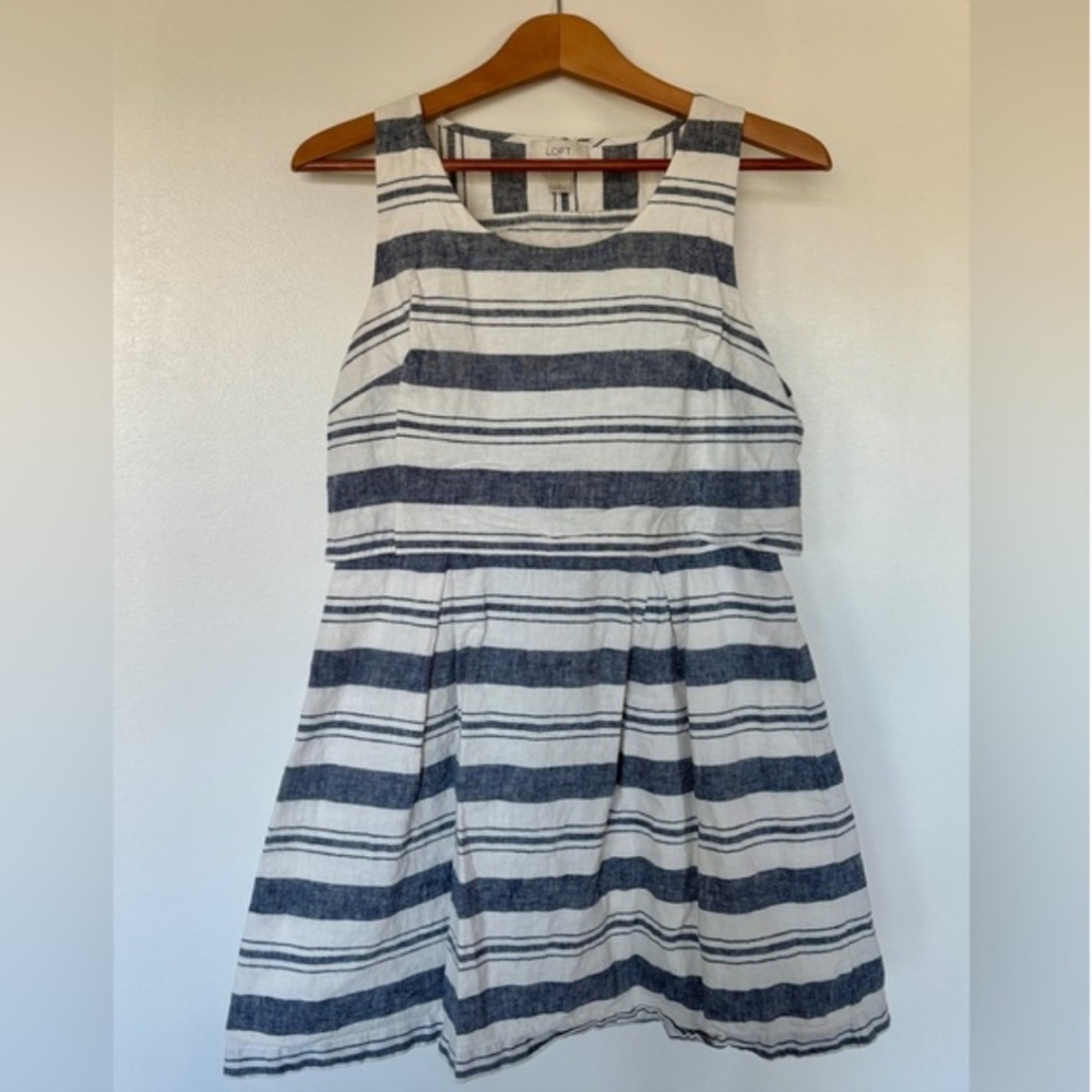 LOFT Navy and White Striped Dress